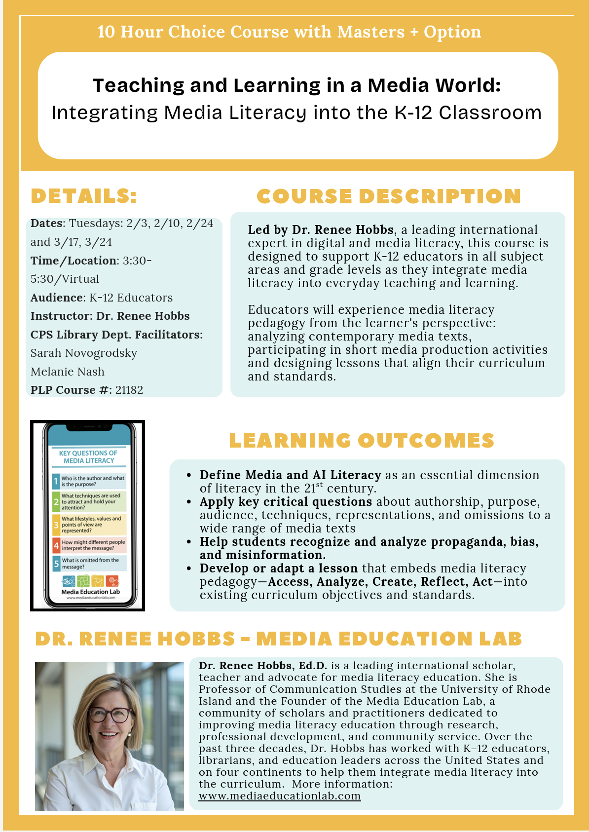 Renee Hobbs Offers PD in Cambridge MA Public Schools